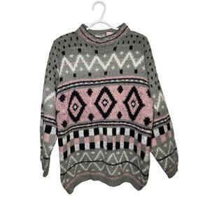 Eber retro geometric sweater womens‎ small vintage grandma nordic cozy skiing